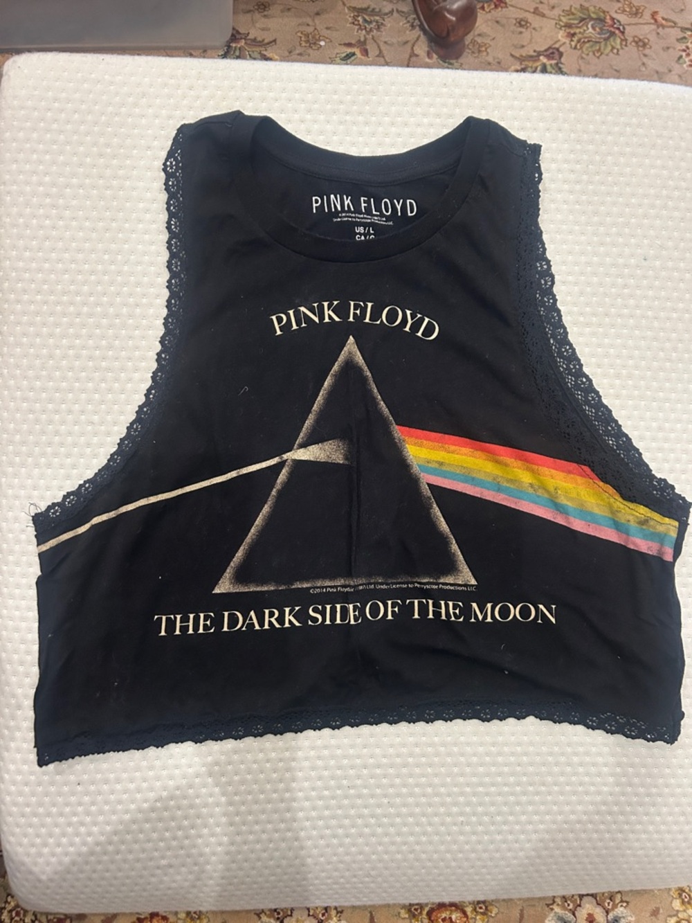 Pink Floyd Black Cropped Graphic Tank with Rainbow Prism-Large-NWOT